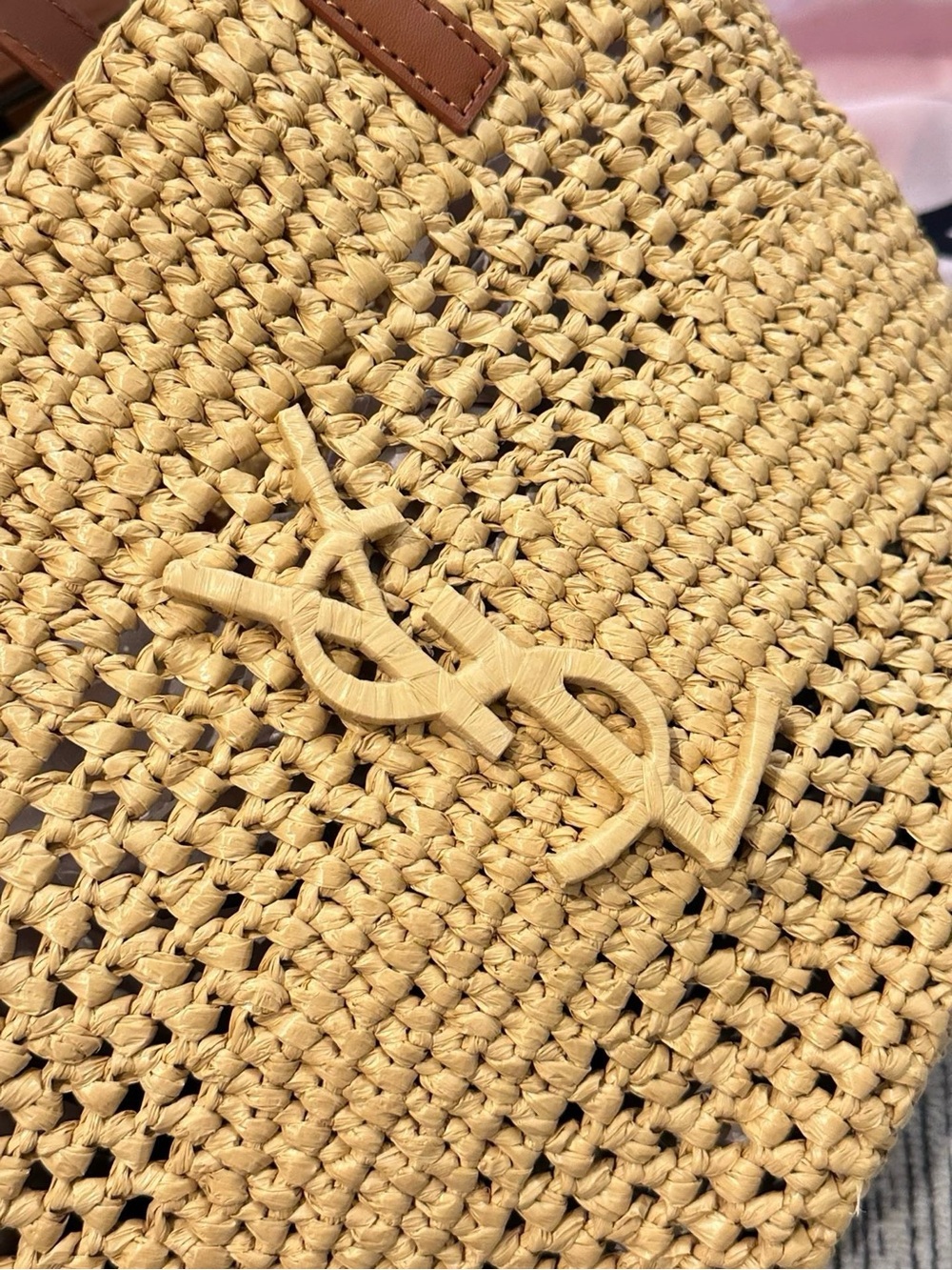 Saint Laurent Natural Straw Tote with Tan Leather Straps - Picture 4 of 7